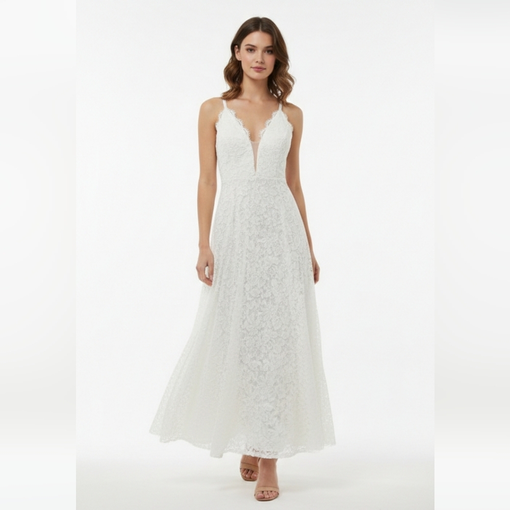 Lulus White Floral Lace Maxi Halter Wedding Formal Boho Fairy Dress S